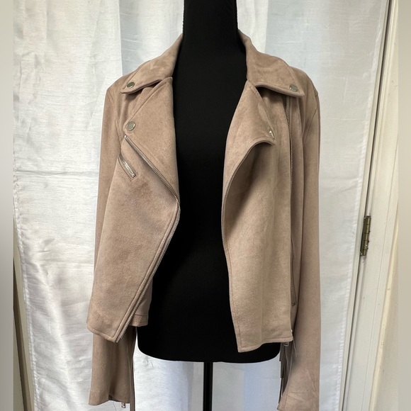 BAGATELLE Light Tan Long Fringe MOTO JACKET Microfiber Suede Fully Lined Sz XL - Picture 3 of 10